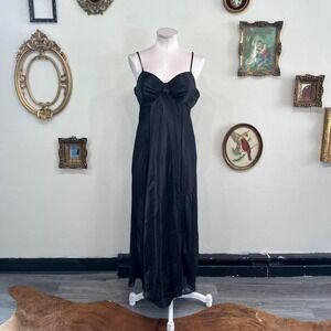 Vintage Black Sheer Chiffon Slip Dress with Bust Detail – Size L